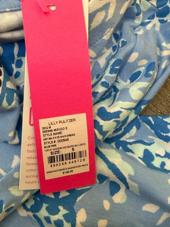 Lilly Pulitzer UPF 50+ FAYE MAXI DRESS Blue Peri Turtley Awesome White S~NWT - Picture 4 of 6